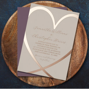 Invitation En Aluminium Mariage Moderne Or & Beige Coeur