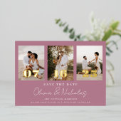 Invitation En Aluminium Mariage Moderne Photo Collage Mauve Enregistrer La (Debout devant)