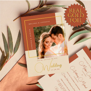 Invitation En Aluminium Mariage Moderne Photo de Terracotta de Bloc de Cou