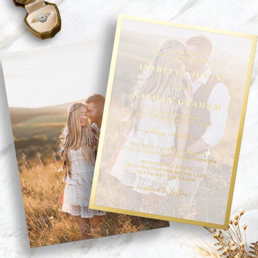 Invitation En Aluminium Mariage moderne Photo Gold