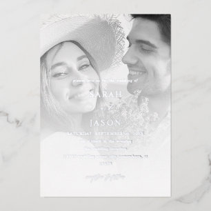 Invitation En Aluminium Mariage moderne photo noir et blanc 7 vertical