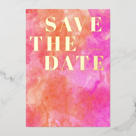 Invitation En Aluminium Mariage moderne rose et orange Enregistrer la date (Recto)