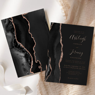 Invitation En Aluminium Mariage Moderne Rose Gold et Agate Noire