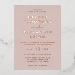 Invitation En Aluminium Mariage moderne Rose or