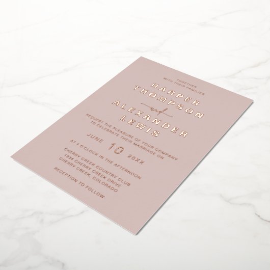 Invitation En Aluminium Mariage moderne Rose or (Rotation)