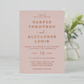 Invitation En Aluminium Mariage moderne Rose or (Debout devant)