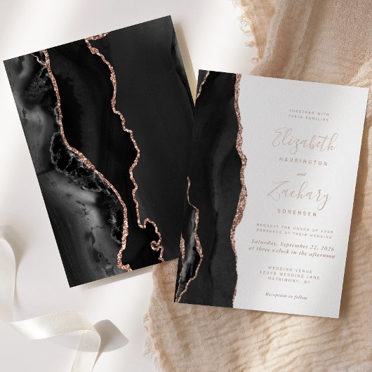 Invitation En Aluminium Mariage Moderne Rose Or Noir Agate
