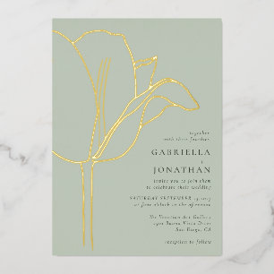 Invitation En Aluminium Mariage moderne Sage Green Gold Tulip