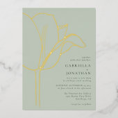 Invitation En Aluminium Mariage moderne Sage Green Gold Tulip (Recto)