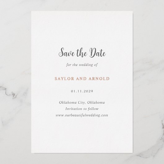 Invitation En Aluminium Mariage moderne Saylor Enregistrer la date (Recto)
