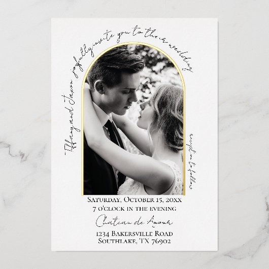 Invitation En Aluminium Mariage Moderne Script Arch Trim Photo Real (Recto)
