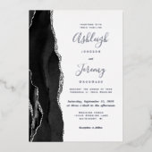 Invitation En Aluminium Mariage moderne Silver Black Agate (Recto)