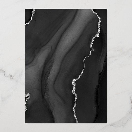 Invitation En Aluminium Mariage moderne Silver Black Agate (Verso)