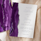 Invitation En Aluminium Mariage moderne Silver Purple Agate