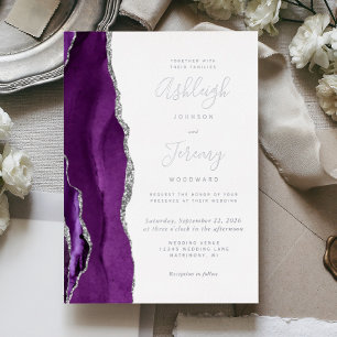 Invitation En Aluminium Mariage moderne Silver Purple Agate