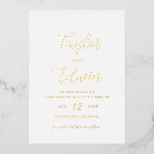 Invitation En Aluminium Mariage Moderne Simple Enregistrer La Date Or (Recto)
