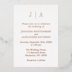 Invitation En Aluminium Mariage Moderne Simple Monogramme Or Rose Et Blanc