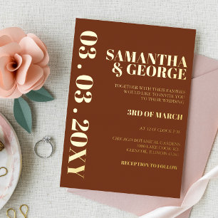 Invitation En Aluminium Mariage Moderne Terracotta Orange Cuivré Gras