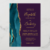 Invitation En Aluminium Mariage Moderne Turquoise Agate Violet (Recto)