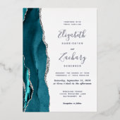 Invitation En Aluminium Mariage moderne Turquoise bleu argenté (Recto)