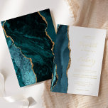 Invitation En Aluminium Mariage moderne Turquoise Blue Gold Agate<br><div class="desc">Le bord gauche de cette élégante faire-part de mariage moderne est doté d'une bordure turquoise en aquarelle bleue ornée d'une parties scintillant en faux or. Le texte personnalisable combine écriture manuscrite, copperplate et polices italiques en feuille d'or réelle sur un arrière - plan blanc. L'envers présente un design d'agate turquoise...</div>