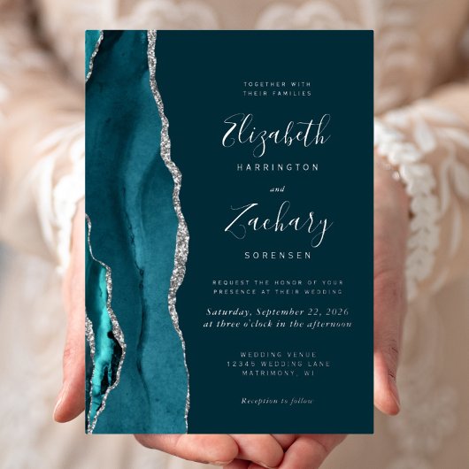 Invitation En Aluminium Mariage moderne Turquoise d'âge d'argent foncé