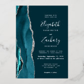 Invitation En Aluminium Mariage moderne Turquoise d'âge d'argent foncé (Recto)