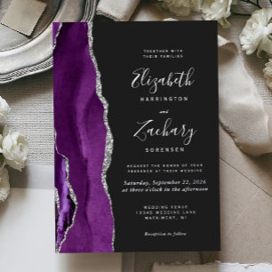 Invitation En Aluminium Mariage Moderne Violet Argent Agate Foncé