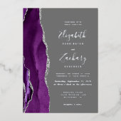 Invitation En Aluminium Mariage moderne violet argenté gris (Recto)