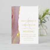 Invitation En Aluminium Mariage moderne Viva Magenta Gold (Debout devant)