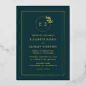 Invitation En Aluminium Mariage Monogram Wreath Emerald Green Gold (Recto)