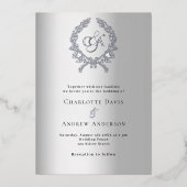 Invitation En Aluminium Mariage monogramme de couronne d'argent (Recto)