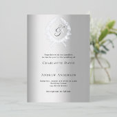 Invitation En Aluminium Mariage monogramme de couronne d'argent (Debout devant)