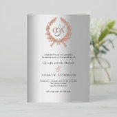 Invitation En Aluminium Mariage monogramme de couronne d'or rose argent (Debout devant)
