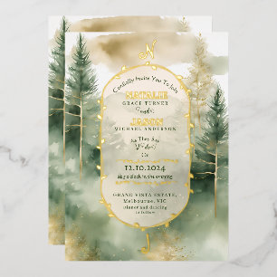 Invitation En Aluminium Mariage Monogramme de la Forêt de Pins en Hiver