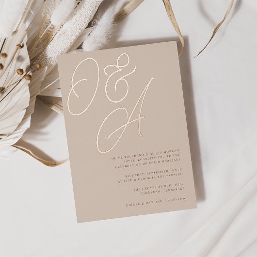 Invitation En Aluminium Mariage | Monogramme de script en or rose Sable