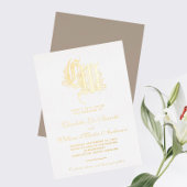 Invitation En Aluminium Mariage Monogramme doré vintage