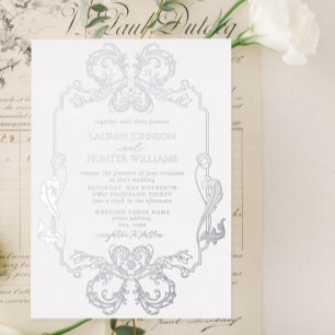 Invitation En Aluminium Mariage Monogramme en Art Linéaire Floral Argent O