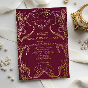 Invitation En Aluminium Mariage Monogramme Floral Art Nouveau Bourgogne