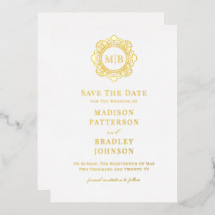 Invitation En Aluminium Mariage Monogramme Floral Ornat Enregistrer La Dat