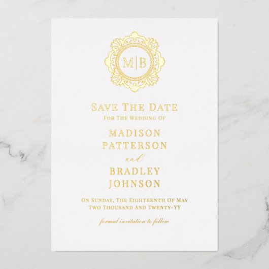 Invitation En Aluminium Mariage Monogramme Floral Ornat Enregistrer La Dat (Recto)