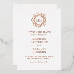 Invitation En Aluminium Mariage Monogramme Floral Ornat Enregistrer La Dat