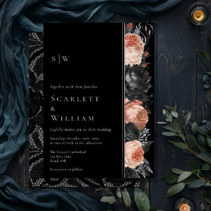 Invitation En Aluminium Mariage monogramme gothique vintage noir blush en
