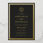 Invitation En Aluminium Mariage Monogramme moderne Black Gold Elegant (Recto)