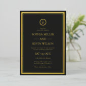 Invitation En Aluminium Mariage Monogramme moderne Black Gold Elegant (Debout devant)