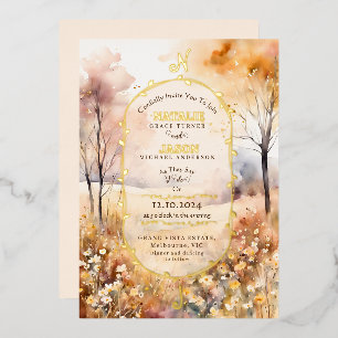Invitation En Aluminium Mariage Monogramme Nature Automne Aquarelle Bohème