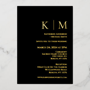 Invitation En Aluminium Mariage Monogramme Noir et Or