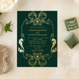 Invitation En Aluminium Mariage Monogramme Orné de Ligne Florale Verte et