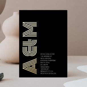 Invitation En Aluminium Mariage monogramme rétro en gras noir