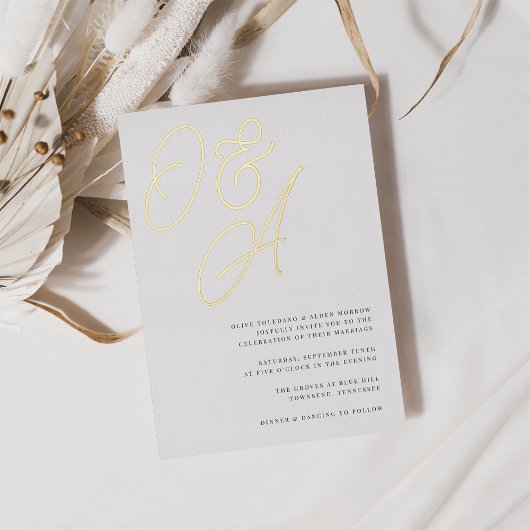 Invitation En Aluminium Mariage Monogramme Script Oversized Noir & Blanc